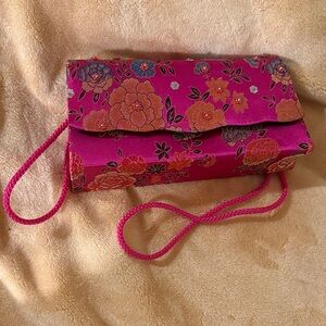 Vibrant Floral Pink Wristlet Clutch